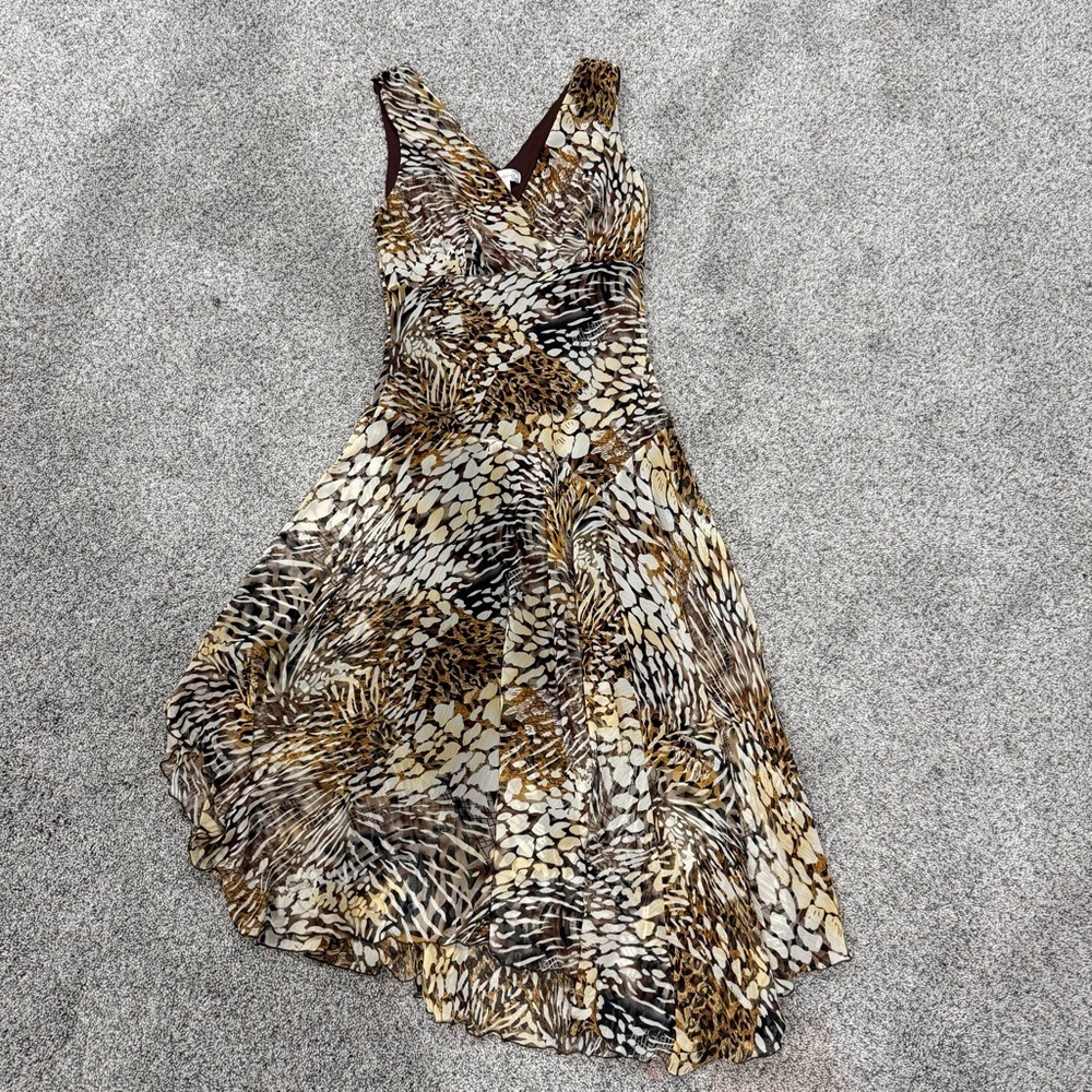 Vtg Dressbarn Animal Print Y2K Fairy Flowy Sleeveless Asymmetric Dress Women 12